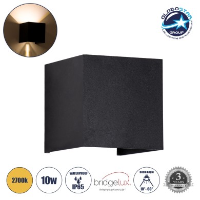 GLOBOSTAR® AXIS-S 60562 Μοντέρνο Φωτιστικό Τοίχου - Απλίκα LED 10W 1150lm 5°-60° AC 220-240V Αδιάβροχο IP65 Θερμό Λευκό 2700K - Bridgelux COB Chip & TÜV SÜD Driver - Μαύρο Ματ - Μ10 x Π10 x Υ10cm - 5 Χρόνια Εγγύηση