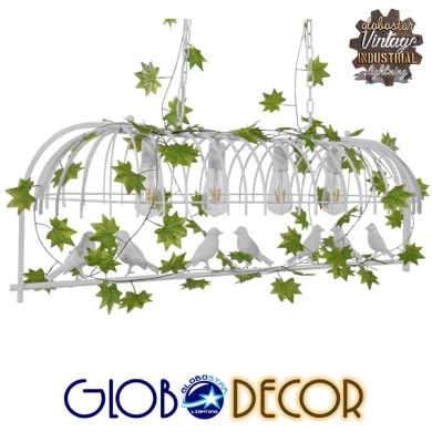 GLOBOSTAR® NEST 01403 Vintage Κρεμαστό Φωτιστικό Οροφής με Ντουί 4 x E27 AC 220-240V IP20 - Λευκό & Πράσινο - Μ103 x Π34 x Υ36.5cm