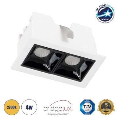 GLOBOSTAR® LUMINAR 60317 Χωνευτό Downlight Σποτ LED 4W 540lm 36° AC 220-240V IP20 Θερμό Λευκό 2700K - Osram SMD Chip & TÜV SÜD Driver - Λευκό & Μαύρο Ματ - Μ7.5 x Π4.3 x Υ4.5cm - Q6.5 x 3.5cm - 5 Χρόνια Εγγύηση