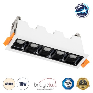 GLOBOSTAR® LUMINAR 60318 Χωνευτό Downlight Σποτ LED 10W 1400lm 36° AC 220-240V IP20 Φυσικό Λευκό 4500K - Osram SMD Chip & TÜV SÜD Driver - Λευκό & Μαύρο Ματ - Μ14.8 x Π4.3 x Υ4.5cm - Q13.5 x 3.5cm - 5 Χρόνια Εγγύηση