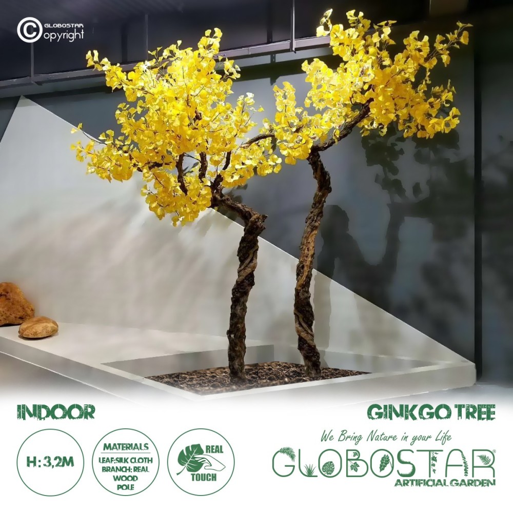 GloboStar® Artificial Garden GINKGO TWINS TREE 20187 Τεχνητό Διακοσμητικό Δέντρο Δίδυμα Γκίγκο Υ320cm