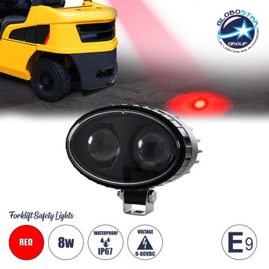 GloboStar® 85424 E9 Mark Forklift Safety Lights - Φώτα Προειδοποίησης & Διαγράμμισης Ασφαλείας για Περονοφόρα - Κλάρκ LED 8W DC 9-80V Αδιάβροχο IP67 Κόκκινο Μ14.5 x Π11.5 x Υ8cm