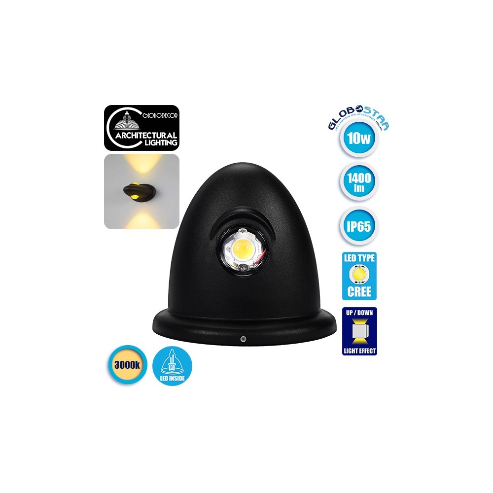 GLOBOSTAR® THIRD 93068 Μοντέρνο Φωτιστικό Τοίχου - Απλίκα LED 10W 1400lm 30° AC 220-240V Αδιάβροχο IP65 Θερμό Λευκό 2700K - Bridgelux COB Chip & TÜV SÜD Driver - Μαύρο Ματ - Μ15.1 x Π9.3 x Υ14.5cm - 5 Χρόνια Εγγύηση