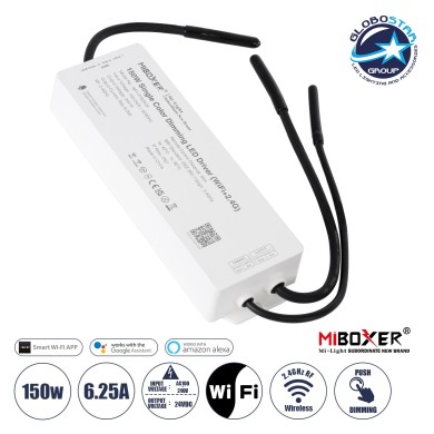 GloboStar® 71438 WP1-P150V24 Mi-BOXER DC Smart Wifi & RF 2.4Ghz & Push Dimming Power Supply Τροφοδοτικό SELV & Controller - Dimmer All in One AC100-240V σε DC 24V 1 x 6.25A 150W - Max 6.25A 150W - Αδιάβροχο IP67 Μ22.5 x Π7 x Υ3.5cm - 3 Years Warranty