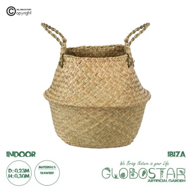 GloboStar® Artificial Garden IBIZA 20195 Διακοσμητικό Ψάθινο Καλάθι - Κασπώ Γλάστρα - Flower Pot  Μπεζ Π23cm x Υ30cm