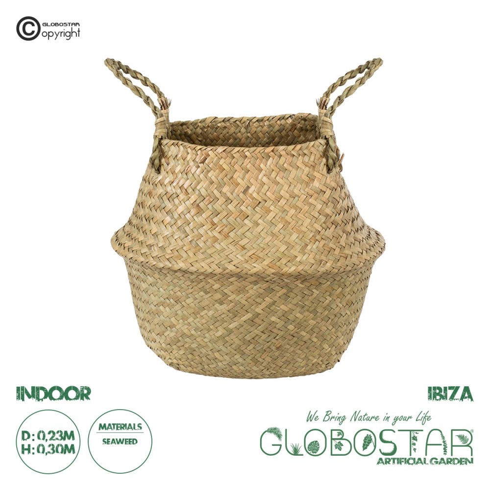 GloboStar® Artificial Garden IBIZA 20195 Διακοσμητικό Ψάθινο Καλάθι - Κασπώ Γλάστρα - Flower Pot  Μπεζ Π23cm x Υ30cm