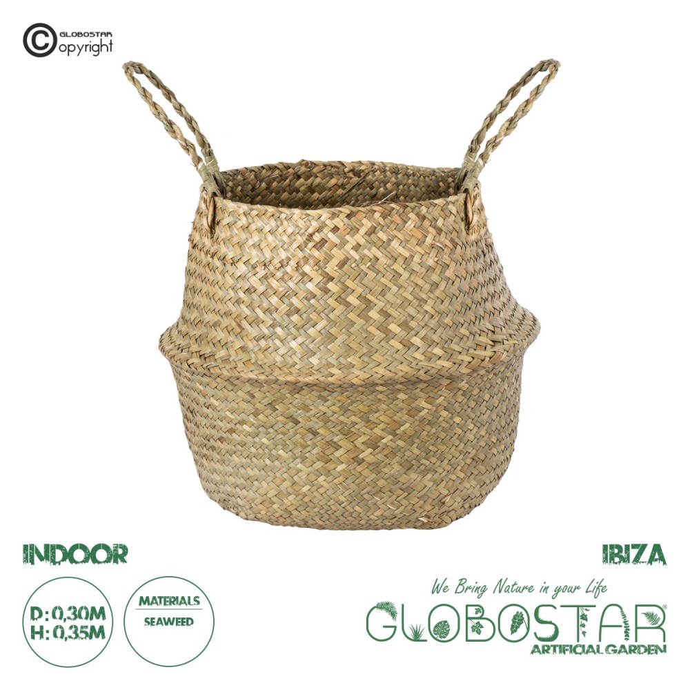 GloboStar® Artificial Garden IBIZA 20196 Διακοσμητικό Ψάθινο Καλάθι - Κασπώ Γλάστρα - Flower Pot  Μπεζ Π30cm x Υ35cm