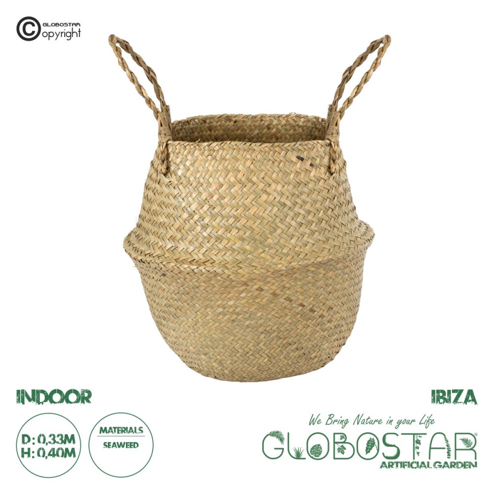 GloboStar® Artificial Garden IBIZA 20197 Διακοσμητικό Ψάθινο Καλάθι - Κασπώ Γλάστρα - Flower Pot  Μπεζ Π33cm x Υ40cm