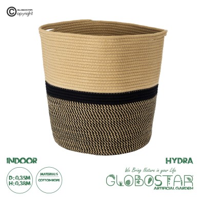 GloboStar® Artificial Garden HYDRA 20204 Διακοσμητικό Πλεκτό Καλάθι - Κασπώ Γλάστρα - Flower Pot  Μπεζ με Μαύρο Π35cm x Υ38cm