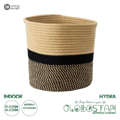 GloboStar® Artificial Garden HYDRA 20206 Διακοσμητικό Πλεκτό Καλάθι - Κασπώ Γλάστρα - Flower Pot  Μπεζ με Μαύρο Π25cm x Υ25cm