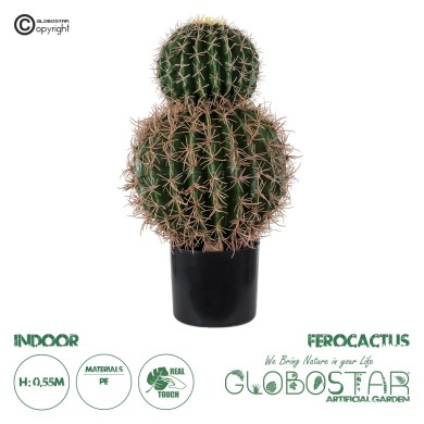 GloboStar® Artificial Garden FEROCACTUS 20136 Τεχνητό Διακοσμητικό Φυτό Φερόκακτος Υ55cm
