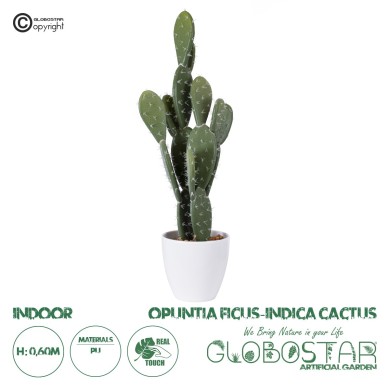 GloboStar® Artificial Garden OPUNTIA FICUS-INDICA CACTUS 20096 Τεχνητό Διακοσμητικό Φυτό Κάκτος Φραγκοσυκιά Υ60cm