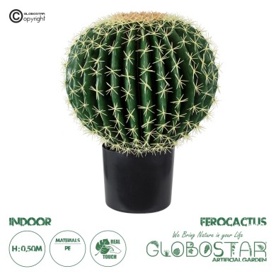 GloboStar® Artificial Garden FEROCACTUS 20191 Τεχνητό Διακοσμητικό Φυτό Φερόκακτος Υ50cm