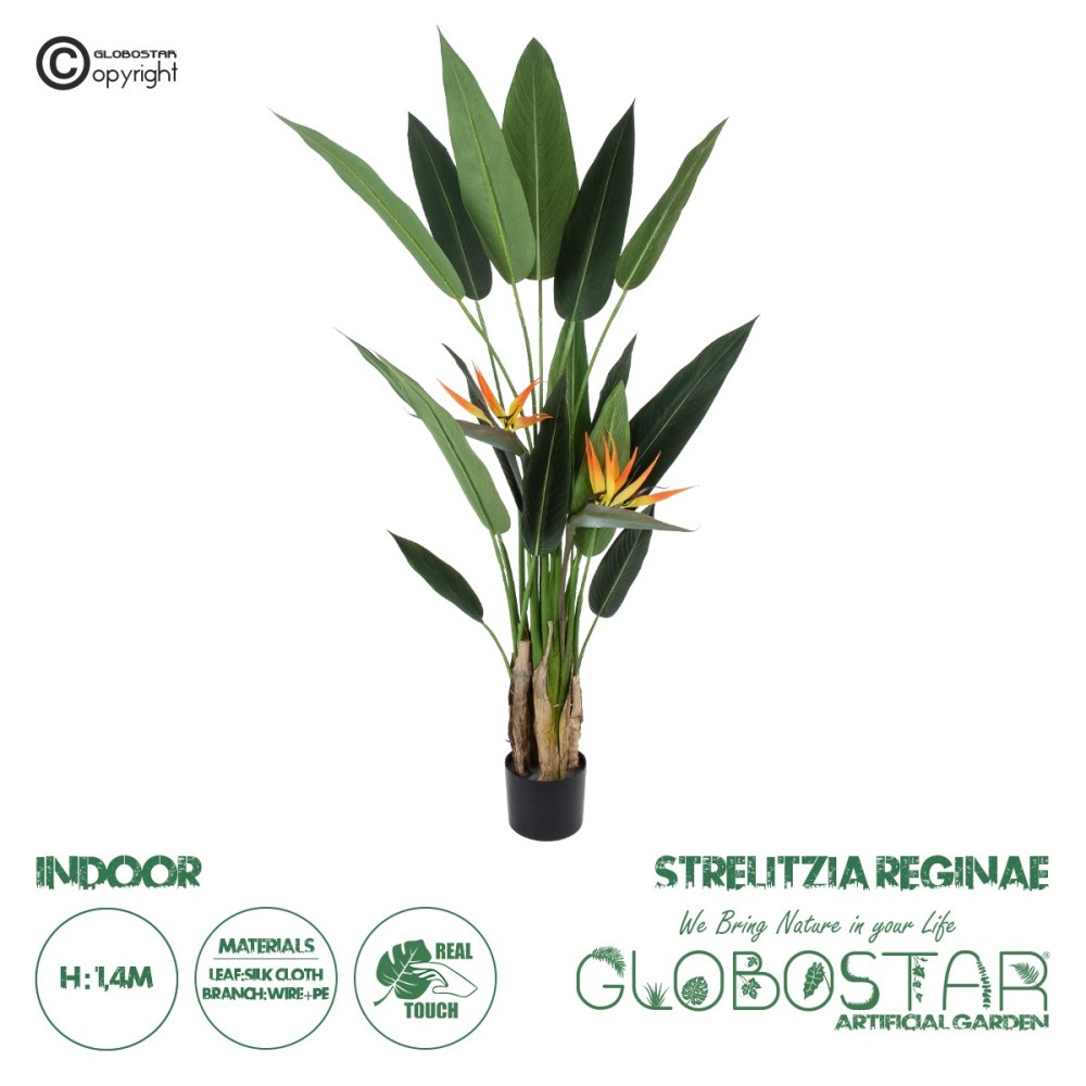 GloboStar® Artificial Garden STRELITZIA REGINAE 20032 Τεχνητό Διακοσμητικό Φυτό Στρελίτσια - Πουλί του Παραδείσου Υ140cm