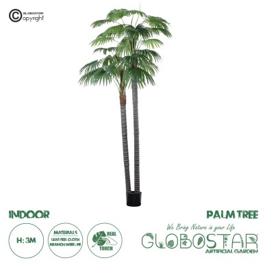 GloboStar® Artificial Garden PALM TREE 20086 Τεχνητό Διακοσμητικό Φυτό Φοινικόδεντρο Βεντάλια Υ300cm