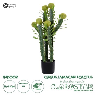 GloboStar® Artificial Garden CEREUS JAMACARU CACTUS 20192 Τεχνητό Διακοσμητικό Φυτό Κάκτος Κηρίος Υ80cm