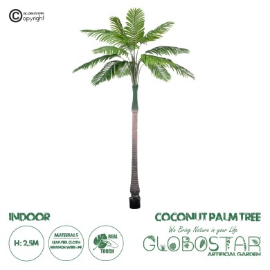 GloboStar® Artificial Garden COCONUT PALM TREE 20088 Τεχνητό Διακοσμητικό Φυτό Φοινικόδεντρο Κοκοφοίνικας Υ250cm