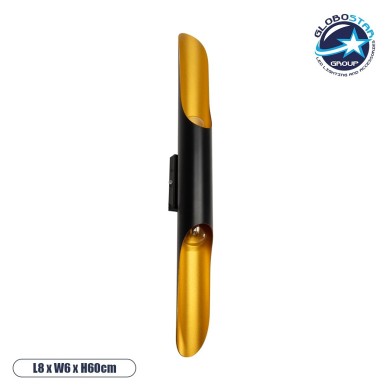 GLOBOSTAR® ESTERINA 01302 Μοντέρνο Φωτιστικό Τοίχου - Απλίκα με Ντουί 2 x E27 AC 220-240V IP20 - Μαύρο & Χρυσό - Μ5.5 x Π8 x Υ60cm