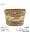 GloboStar® Artificial Garden KYTHIRA 20273 Διακοσμητικό Πλεκτό Καλάθι - Κασπώ Γλάστρα - Flower Pot Μπεζ με Λευκό Φ22cm x Υ15cm