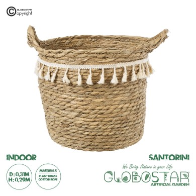 GloboStar® Artificial Garden SANTORINI 20286 Διακοσμητικό Πλεκτό Καλάθι - Κασπώ Γλάστρα - Flower Pot Μπεζ με Μακραμέ Φ31cm x Υ29cm