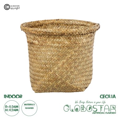GloboStar® Artificial Garden CECILIA 20342 Διακοσμητικό Ψάθινο Καλάθι - Κασπώ Γλάστρα - Flower Pot Μπεζ Φ24cm x Υ24cm
