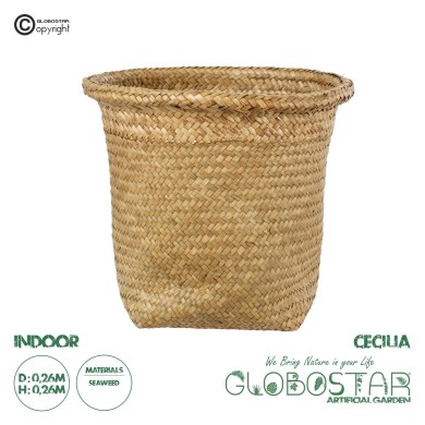 GloboStar® Artificial Garden CECILIA 20343 Διακοσμητικό Ψάθινο Καλάθι - Κασπώ Γλάστρα - Flower Pot Μπεζ Φ26cm x Υ26cm