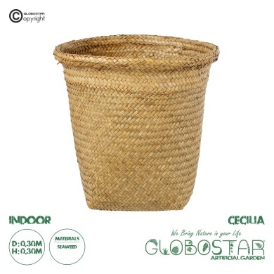 GloboStar® Artificial Garden CECILIA 20344 Διακοσμητικό Ψάθινο Καλάθι - Κασπώ Γλάστρα - Flower Pot Μπεζ Φ30cm x Υ30cm