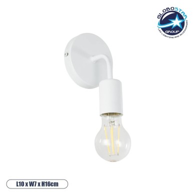 GLOBOSTAR® DON 01397 Vintage Φωτιστικό Τοίχου - Απλίκα με Ντουί 1 x E27 AC 220-240V IP20 - Λευκό - Μ10 x Π7 x Υ16cm