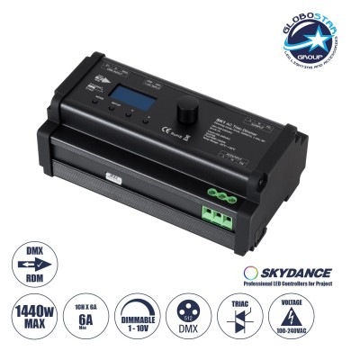 GLOBOSTAR® SKYDANCE-SK1 70674 AC Trailing Edge DMX Dimmer Ράγας με 1 x 6A 1440W Κανάλι AC 220-240V 6A 1440W Max IP20 - DMX512 & RDM - Μ16.8 x Π9.3 x Υ8cm - 5 Χρόνια Εγγύηση