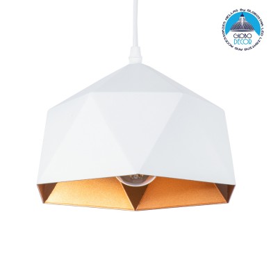 GLOBOSTAR® HEXAGON 01377 Μοντέρνο Κρεμαστό Φωτιστικό Οροφής με Ντουί 1 x E27 AC 220-240V IP20 - Λευκό & Χρυσό - Μ21.5 x Π21.5 x Y15cm