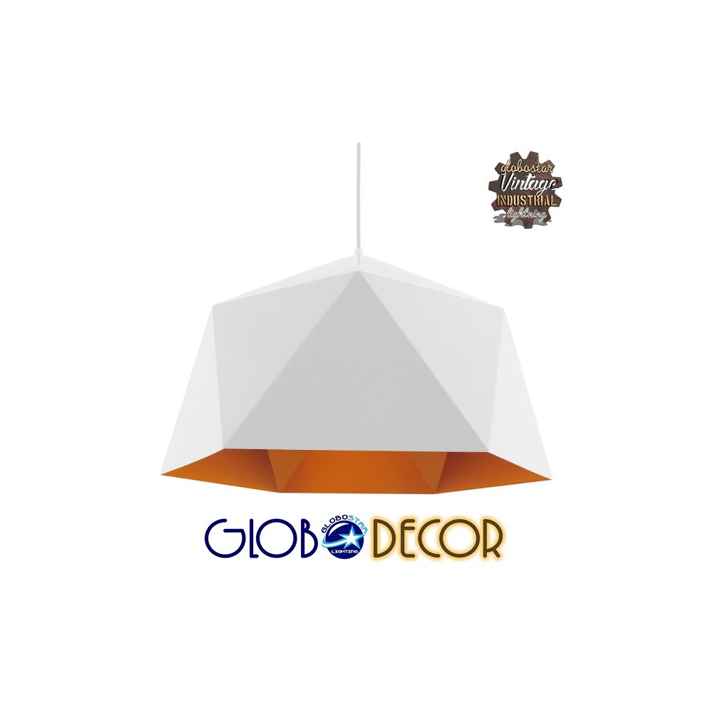 GLOBOSTAR® HEXAGON 01378 Μοντέρνο Κρεμαστό Φωτιστικό Οροφής με Ντουί 1 x E27 AC 220-240V IP20 - Λευκό & Χρυσό - Μ46 x Π46 x Y25cm