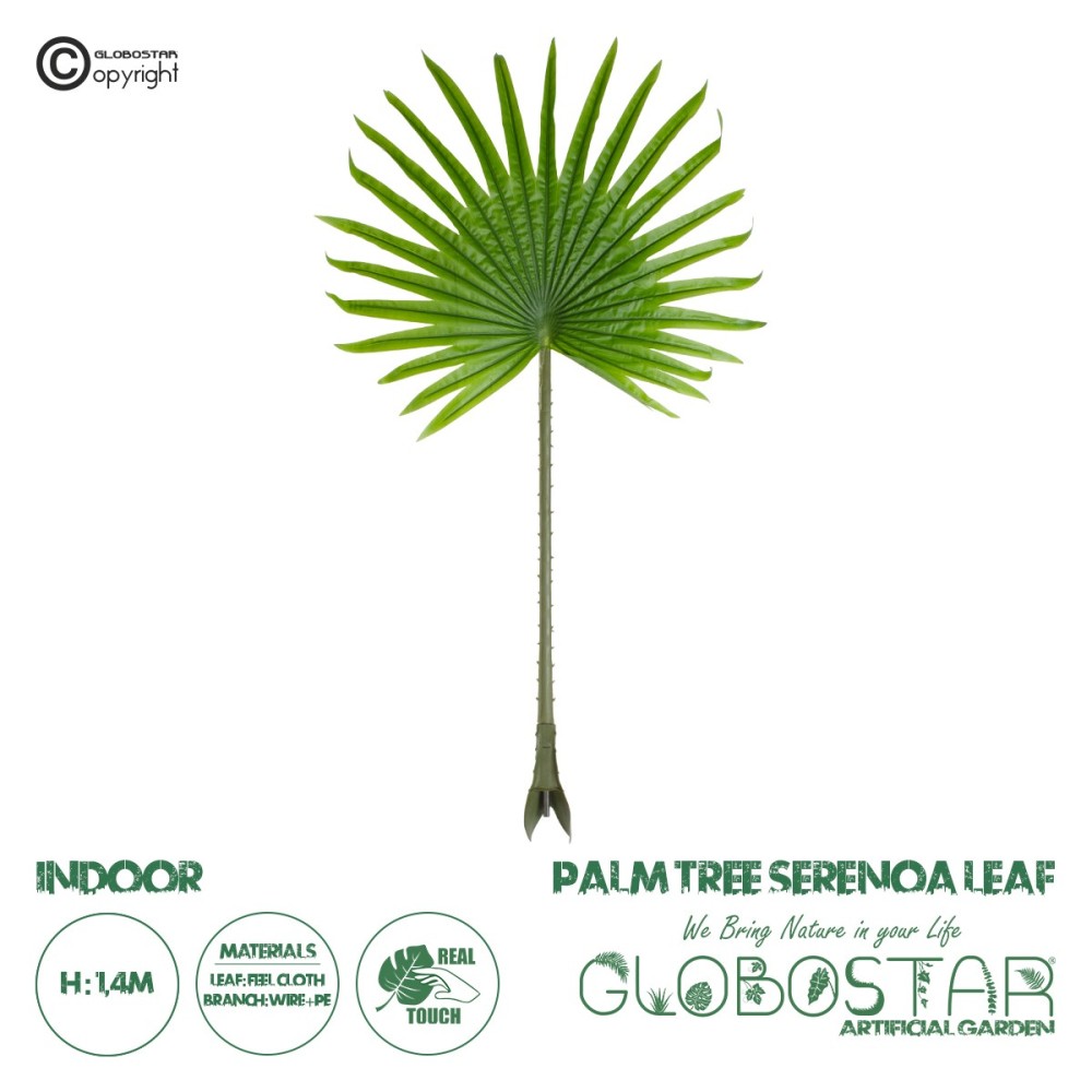 GloboStar® Artificial Garden SERENOA PALM LEAF 20172 Τεχνητό Διακοσμητικό Φύλο Φοινικόδεντρου Σερενόα Βεντάλια Π77 x Υ140cm