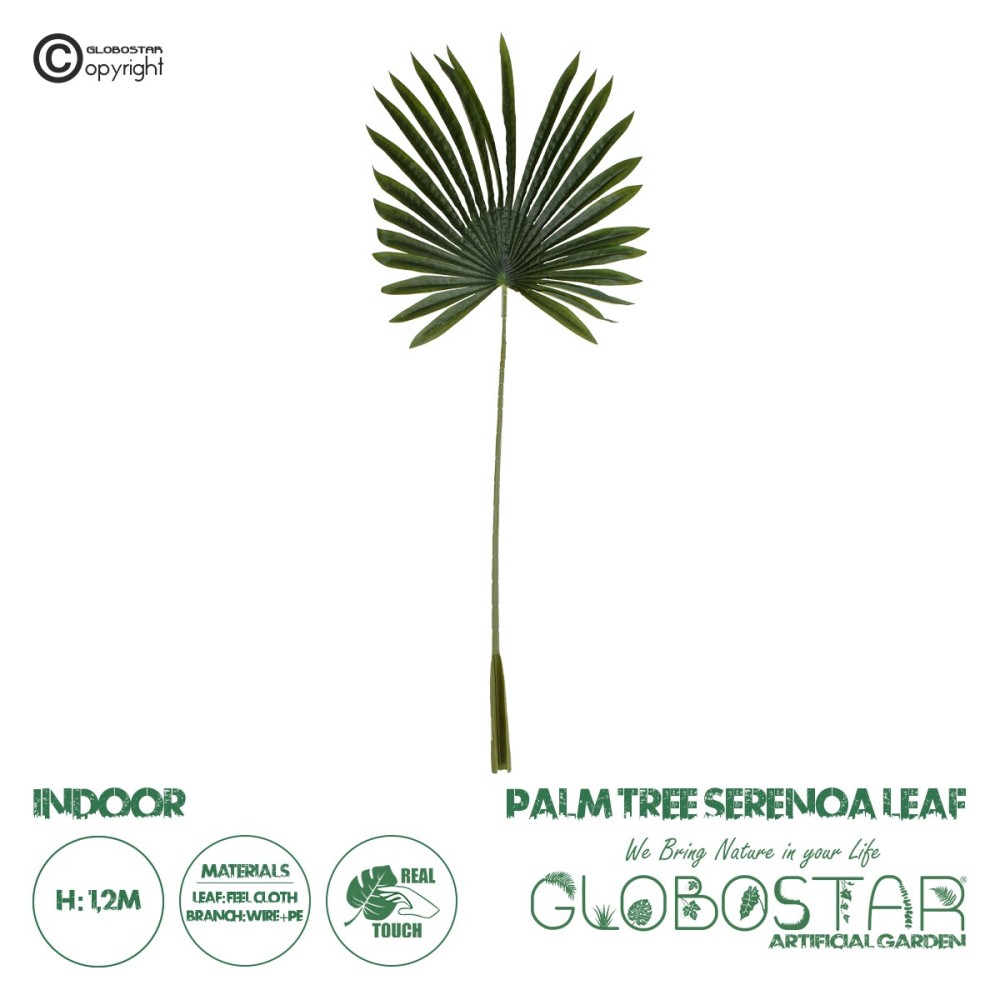 GloboStar® Artificial Garden SERENOA PALM LEAF 20173 Τεχνητό Διακοσμητικό Φύλο Φοινικόδεντρου Σερενόα Βεντάλια Π47 x Υ120cm
