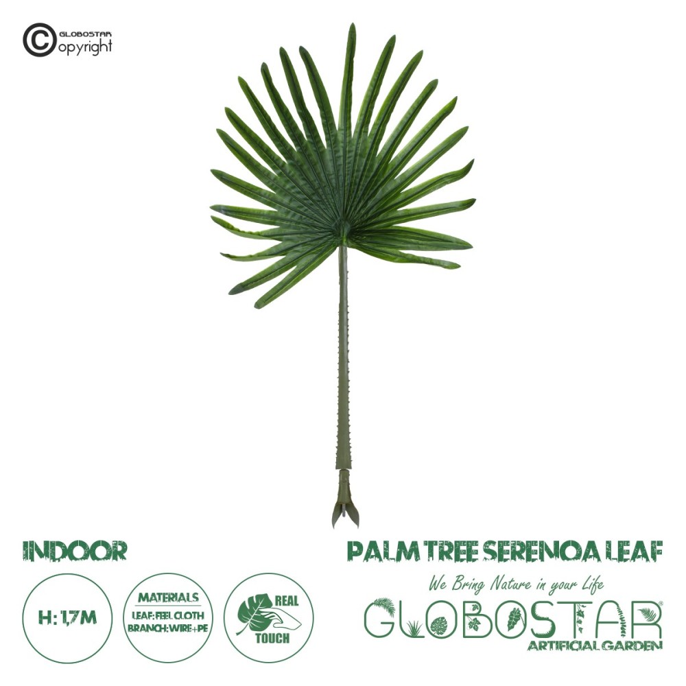 GloboStar® Artificial Garden SERENOA PALM LEAF 20174 Τεχνητό Διακοσμητικό Φύλο Φοινικόδεντρου Σερενόα Βεντάλια Π90 x Υ170cm