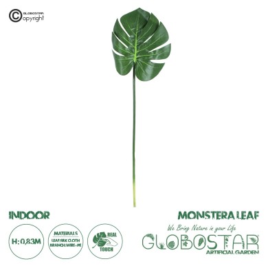 GloboStar® Artificial Garden MONSTERA LEAF 20222 - Τεχνητό Διακοσμητικό Φύλο Μονστέρας Π28 x Υ83cm