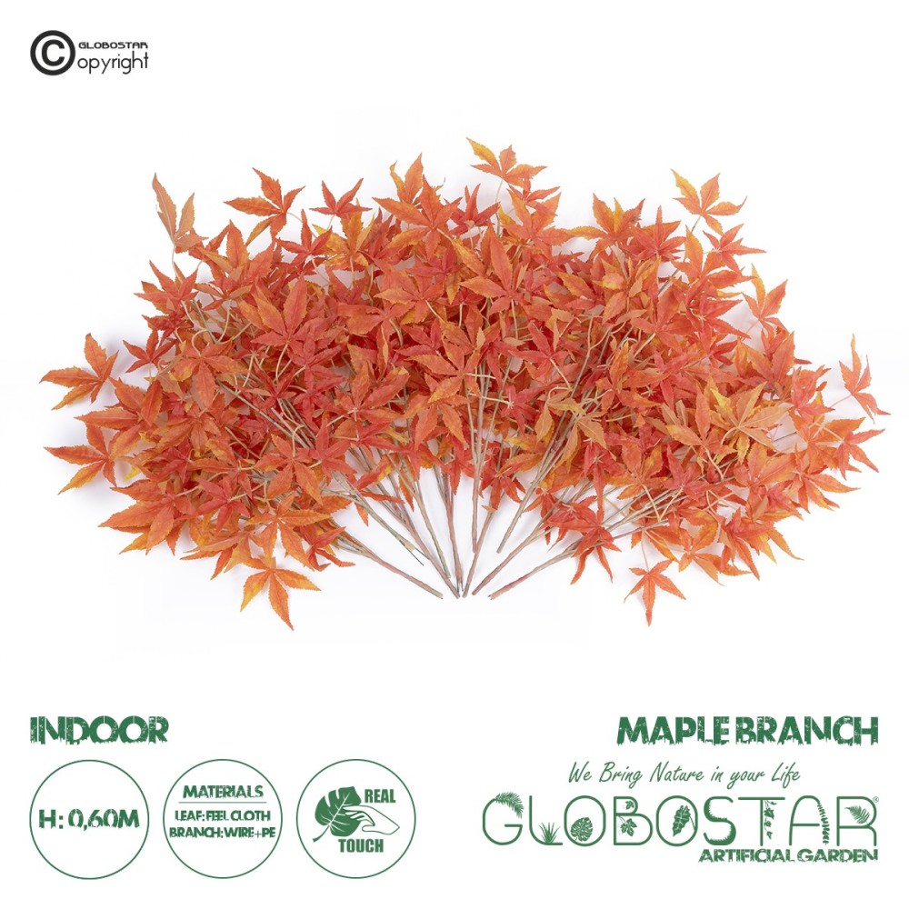 GloboStar® Artificial Garden MAPLE BRANCH 20230 10 x Τεχνητά Διακοσμητικά Κλαδία Σφένδαμου Π55 x Υ60cm