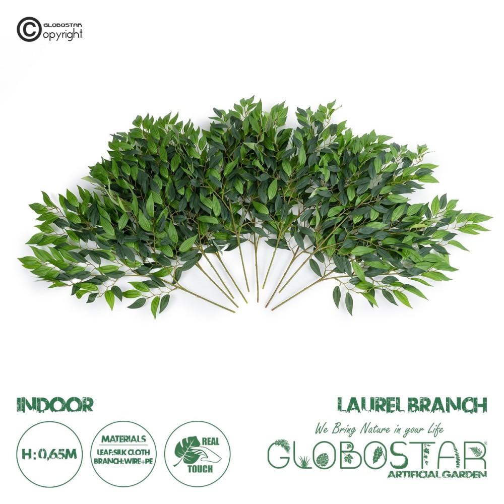 GloboStar® Artificial Garden LAUREL BRANCH 20231 10 x Τεχνητά Διακοσμητικά Κλαδία Δάφνης Π50 x Υ65cm
