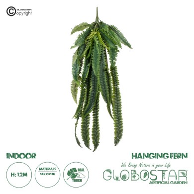 GloboStar® Artificial Garden FERN HANGING BRANCH 20247 Τεχνητό Διακοσμητικό Κρεμαστό Φυτό Φτέρη Υ120cm