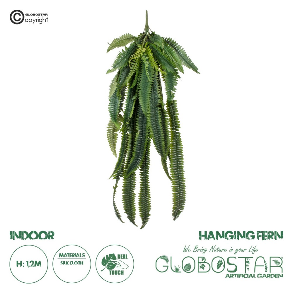GloboStar® Artificial Garden FERN HANGING BRANCH 20247 Τεχνητό Διακοσμητικό Κρεμαστό Φυτό Φτέρη Υ120cm