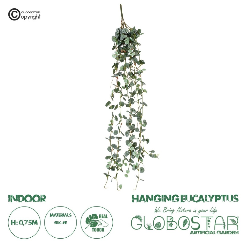 GloboStar® Artificial Garden EUCALYPTUS HANGING BRANCH 20235 Τεχνητό Διακοσμητικό Κρεμαστό Φυτό Ευκάλυπτος Υ75cm