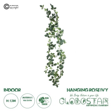 GloboStar® Artificial Garden ROSE IVY HANGING BRANCH 20249 Τεχνητό Διακοσμητικό Κρεμαστό Φυτό Ρίζα - Κισσός Υ130cm