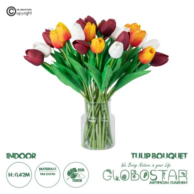 GloboStar® Artificial Garden TULIP BOUQUET 20256 Τεχνητό Διακοσμητικό Μπουκέτο με Τουλίπες Υ42cm
