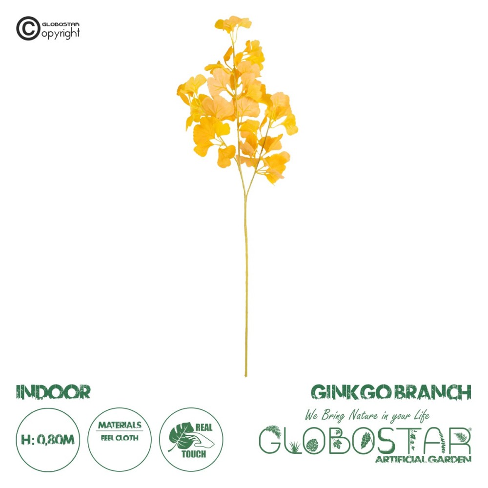 GloboStar® Artificial Garden GINKGO BRANCH 20260 Τεχνητό Διακοσμητικό Κλαδί Γκίγκο Π22 x Υ80cm