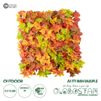 GloboStar® Artificial Garden AUTUMN MAPLE 20349 Τεχνητό Διακοσμητικό Πάνελ Φυλλωσιάς - Κάθετος Κήπος σύνθεση Φθινοπωρινός Σφένδαμος Μ50 x Π50 x Υ10cm