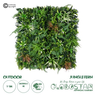 GloboStar® Artificial Garden JUNGLE FERN 20351 Τεχνητό Διακοσμητικό Πάνελ Φυλλωσιάς - Κάθετος Κήπος σύνθεση Ζούγκλα Φτέρης Μ100 x Π100 x Υ20cm