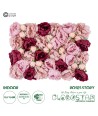 GloboStar® Artificial Garden ROSES STORY 20355 Τεχνητό Διακοσμητικό Πάνελ Λουλουδιών - Κάθετος Κήπος σύνθεση Ροζ & Βυσσινί Τριαντάφυλλα Μ40 x Π60 x Υ8cm