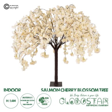 GloboStar® Artificial Garden SALMON CHERRY BLOSSOM TREE 20358 Τεχνητό Διακοσμητικό Δέντρο Μπεζ Άνθος Κερασιάς Υ140cm