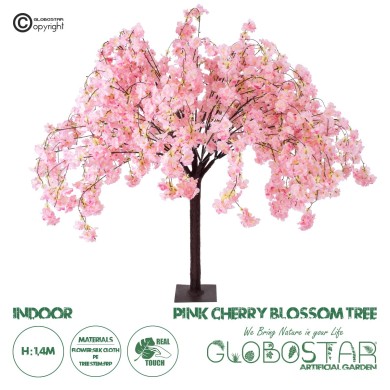 GloboStar® Artificial Garden PINK CHERRY BLOSSOM TREE 20359 Τεχνητό Διακοσμητικό Δέντρο Ροζ Άνθος Κερασιάς Υ140cm