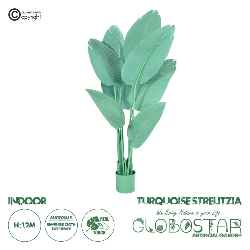 GloboStar® Artificial Garden TURQUOISE STRELITZIA 20368 Τεχνητό Διακοσμητικό Φυτό Τιρκουάζ Στερλίτσια Υ120cm