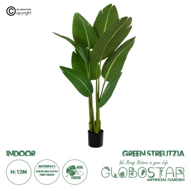 GloboStar® Artificial Garden GREEN STRELITZIA 20369 Τεχνητό Διακοσμητικό Φυτό Πράσινη Στερλίτσια Υ120cm